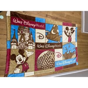 Disney Parks Disneyland Mickey Mouse Red Blue Tan Fleece Throw Blanket 40inx60in